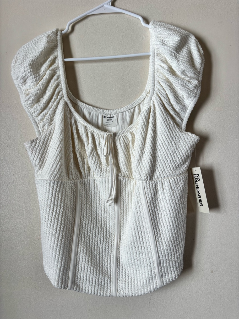 No Boundaries Cream Textured Tie-Front Crop Top